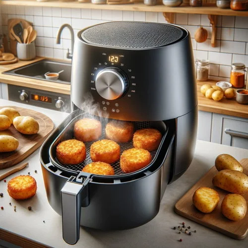 cooking hash brown patties in an air fryer