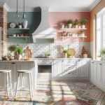White Cabinets with multi-colored walls