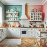 White Cabinets with multi-colored walls