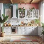 White Cabinets with multi-colored walls