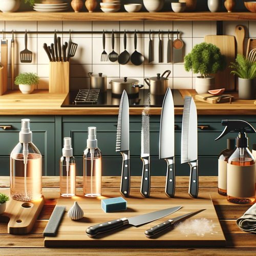a variety of knife cleaning solutions in a modern kitchen setting