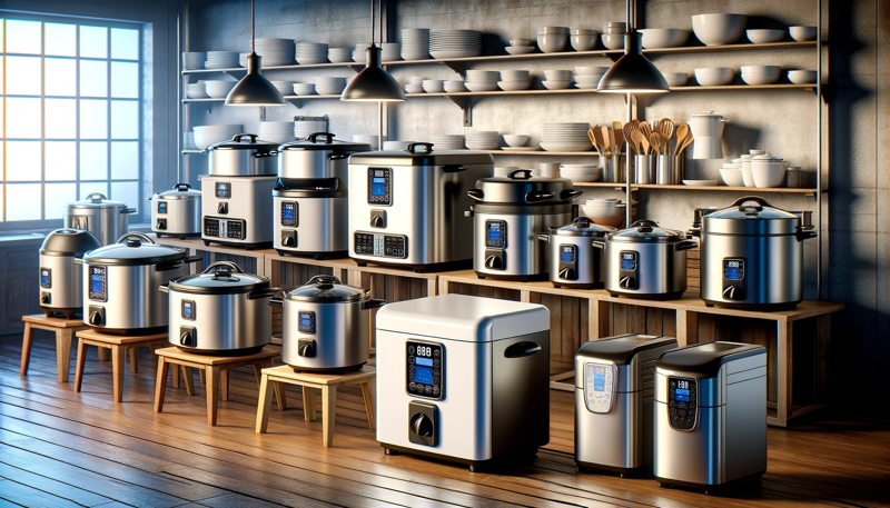 commercial rice cookers in various sizes