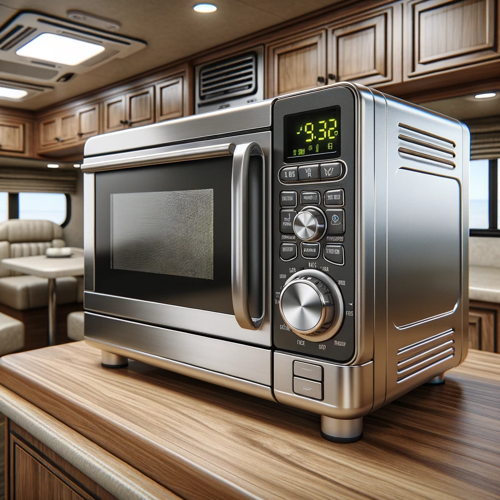 modern microwave convection oven designed specifically for use in an RV